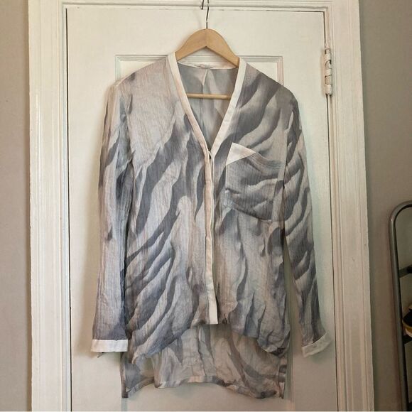Helmut Lang 100% Silk Gray and White Sheer Mars Print Shirt - Picture 1 of 7